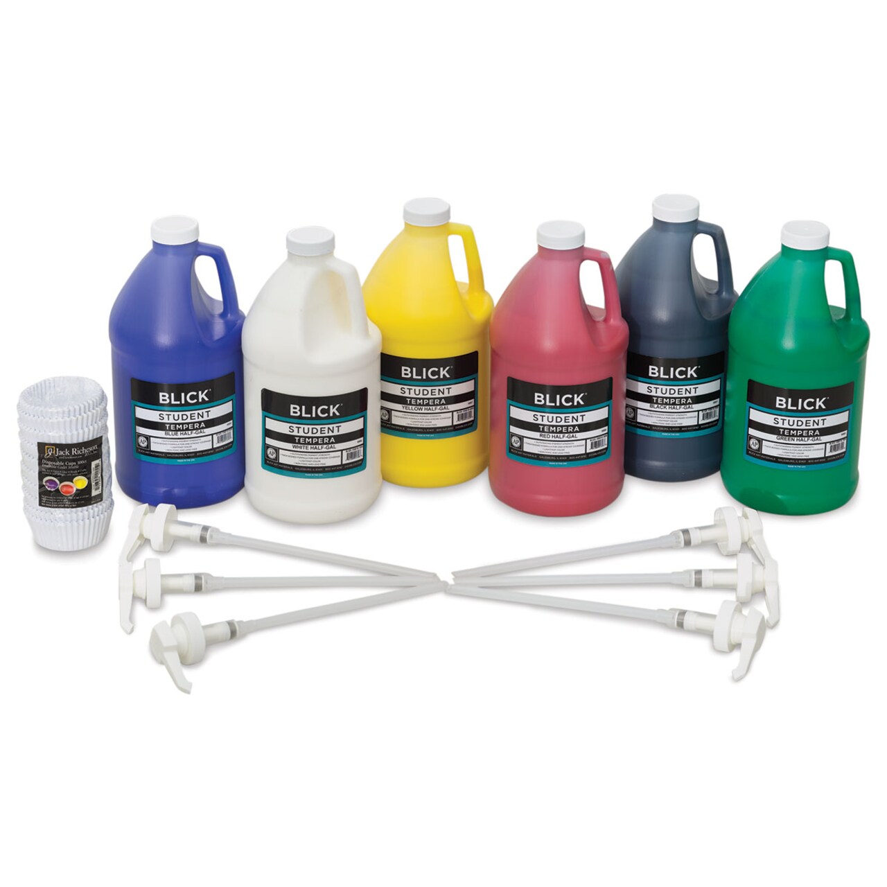 Blick Student Tempera Paints - Set of 6, Pump Kit, Basic Colors, Half Gallon